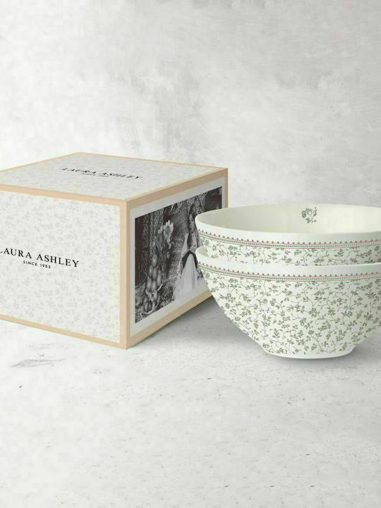 Laura Ashley Wild Clematis Μπωλ Σερβιρίσματος Δημητριακών Στρογγυλό από Πορσελάνη Λευκό με Διάμετρο 16εκ. 2τμχ