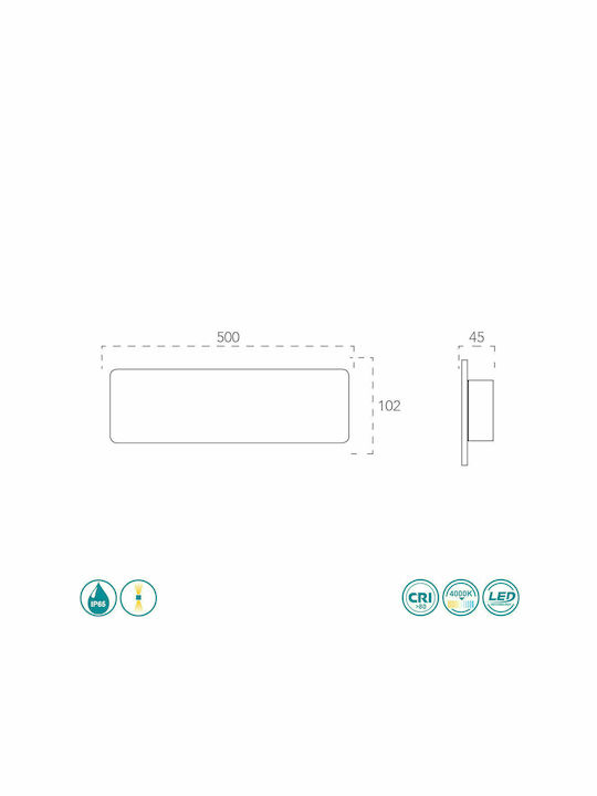 Fan Europe Parker Wall-Mounted Outdoor Ceiling Lamp LED IP65 16.9W with Natural White Light Double Beam 50x10.2x4.5cm