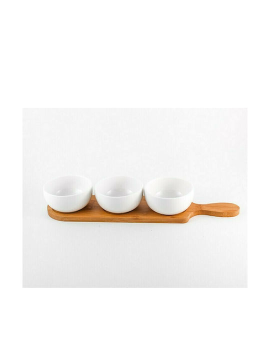 Cryspo Trio Porcelain Dessert Divided Serving Tray with 3 Slots White 40x10cm
