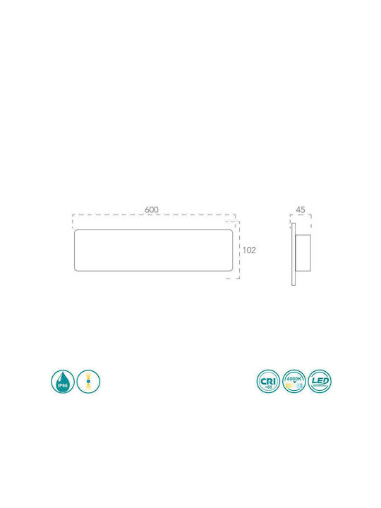 Fan Europe Wandmontierte Außen-Deckenleuchte LED IP65 20W mit Natürliches Weiß Licht Doppelstrahl 60x10.2x4.5εκ.