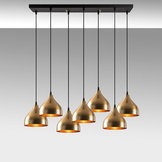 Tattoo Adjustable Pendant Light Gold Rail for 7 Bulbs E27 88x40cm