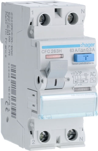 Hager Phase Relay Earth Leakage 63A Bipolar with Voltage 230V 300mA