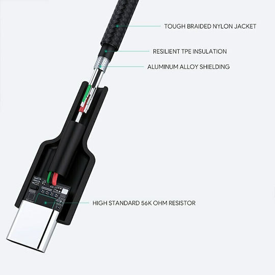 Aukey Braided USB 3.2 Cable USB-C male - USB-A Μαύρο 2m CB-CA2