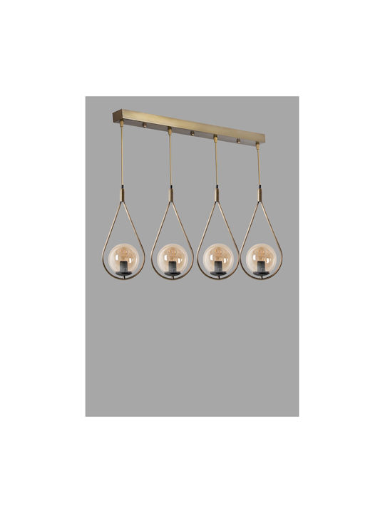 Damla Pendant Chandelier Rail for 4 Bulbs E27 Bronze