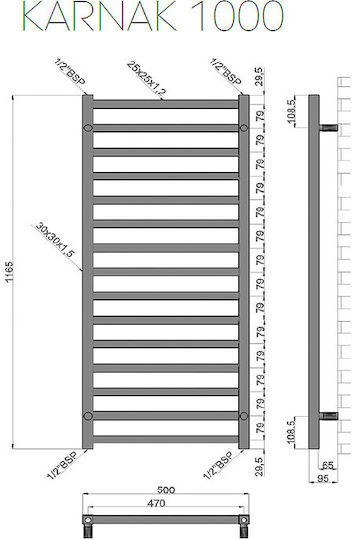 Karag Karnak KARNAK-1000-B Towel Rail Bathroom 1000x500 460kcal/h Black