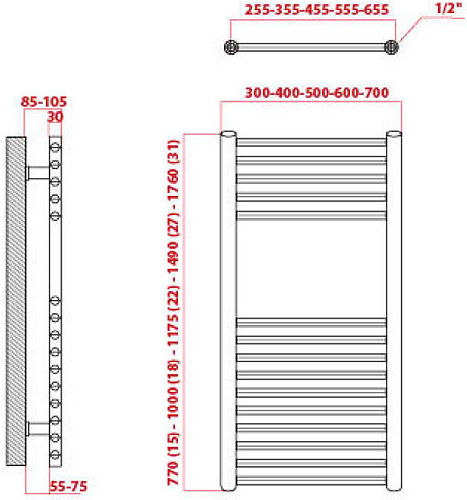 K-Energy Άρτεμις Πετσετοκρεμάστρα Μπάνιου 1490x300 569kcal/h Ασημί