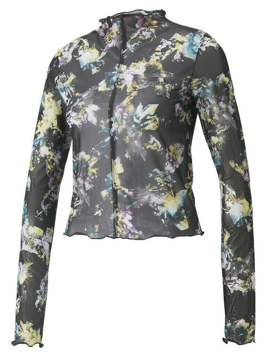 Crystal Galaxy Bluza Damă Sport Mânecă Lungă Transparentă Neagră