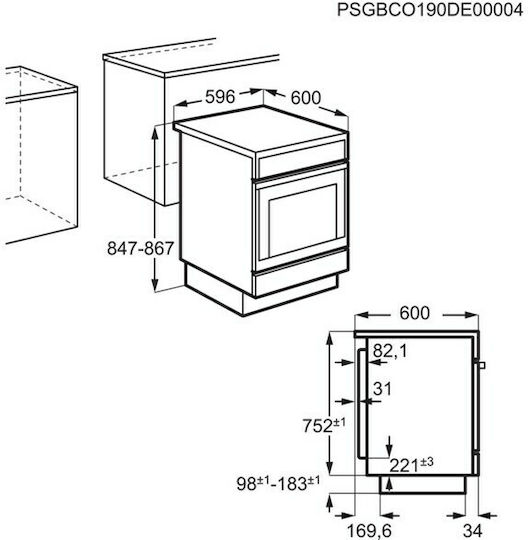 AEG Κουζίνα 73lt με Κεραμικές Εστίες Π59.6εκ. Inox