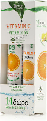 Power Of Nature Vitamin C 1000mg & D3 1000iu Stevia 24 αναβράζοντα δισκία & Vitamin C 500mg 20 αναβράζοντα δισκία