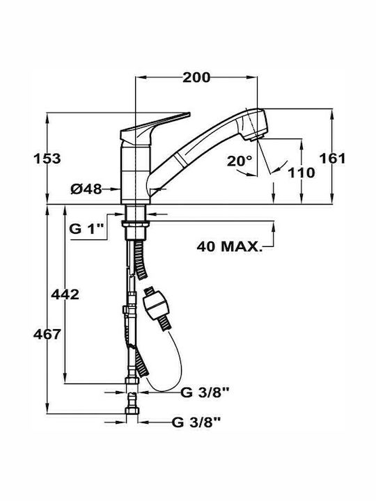 Teka MTP 978 Küchenarmatur Zähler mit herausziehbarer Brause Silber