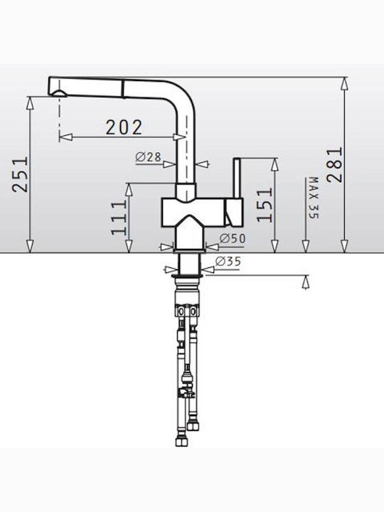 Pyramis Capriccio Premium Kitchen Faucet Counter with Shower Inox Silver