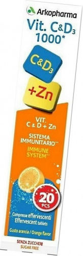Arkopharma Vitamin C & D3 +Zn Βιταμίνη για Ενέργεια & Ενίσχυση του Ανοσοποιητικού 1000iu 1000mg Πορτοκάλι 20 αναβράζοντα δισκία