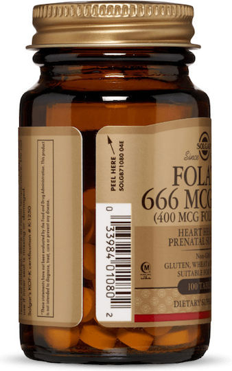Solgar Folic Acid Βιταμίνη για την Υγεία του Νευρικού Συστήματος 400mcg 100 ταμπλέτες