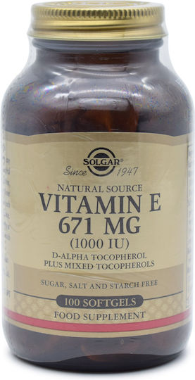 Solgar Vitamin E Vitamin for the Skin & Antioxidant Action 1000iu 671mg 100 softgels