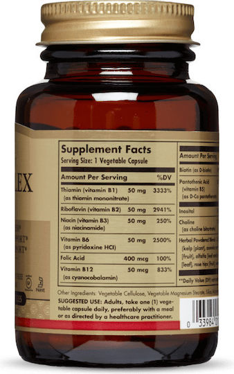 Solgar B-Complex "50" Vitamin für Energie, Stärkung des Immunsystems & das Nervensystem 50mg 50 veg. Kappen