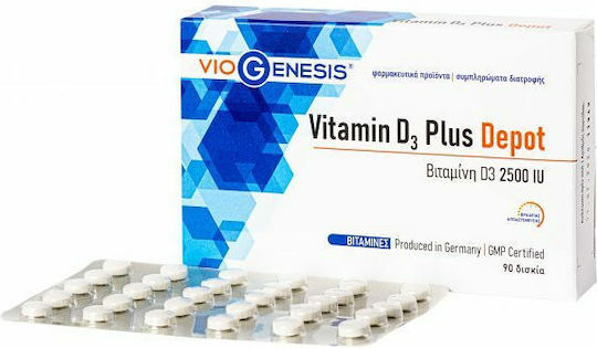 Viogenesis Vitamin D3 Plus Depot Βιταμίνη για Ενίσχυση του Ανοσοποιητικού & την Υγεία των Οστών 2500iu 80mg 90 κάψουλες