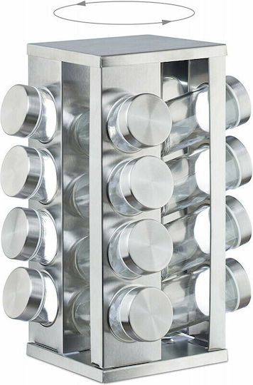 Relaxdays Gewürzbehälter Glas auf drehbarem Ständer Silberne 16Stück 16Stück Relaxdays Gewürzbehälter Glas auf drehbarem Ständer Silberne 16Stück 16Stück