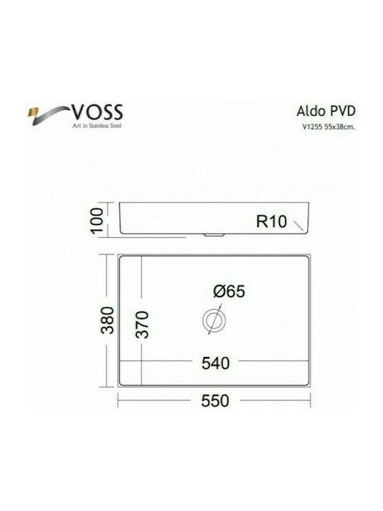 Voss Aldo PVD Надеждна мивка Inox 55x38x10см Black Brushed