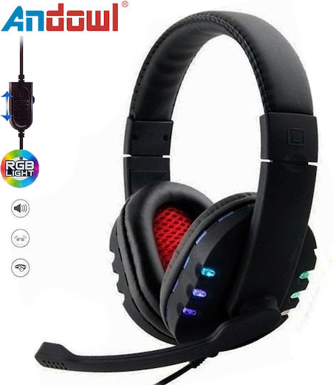 Andowl S-359 Over Ear Gaming Headset με σύνδεση USB Black / Red