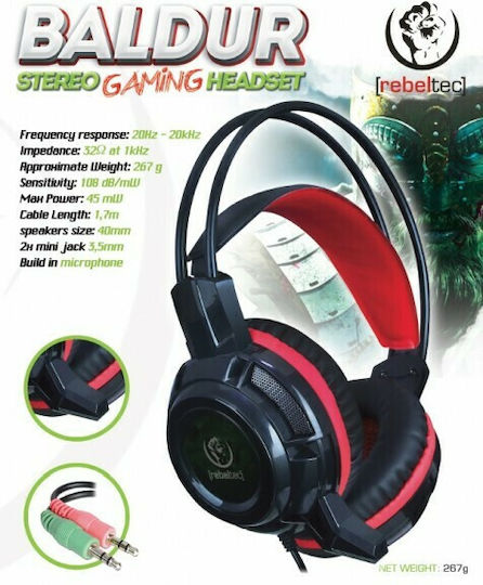 Rebeltec Baldur Over Ear Gaming Headset with Connection 2x3.5mm Black/Red