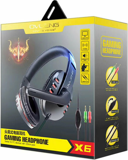 Ovleng X6 Over Ear Gaming Headset με σύνδεση 2x3.5mm Black/Red