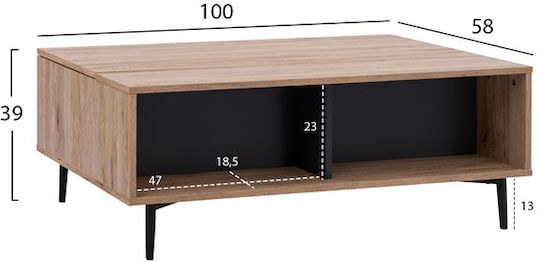 Rechteckiges Zentral Kaffeetisch Holz mit Hebemechanismus Beiges M100xT100xH39cm Freebox