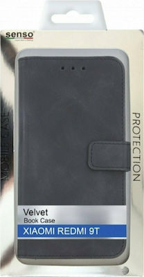 Senso Velvet Synthetic Leather Book Black (Redmi 9A / 9AT)