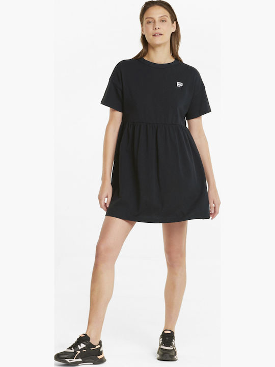 Downtown Καλοκαιρινό Mini Αθλητικό Φόρεμα T-shirt Κοντομάνικο Μαύρο