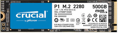 Crucial P1 SSD 500GB τύπου M.2 με σύνδεση PCI Express 3.0 CT500P1SSD8