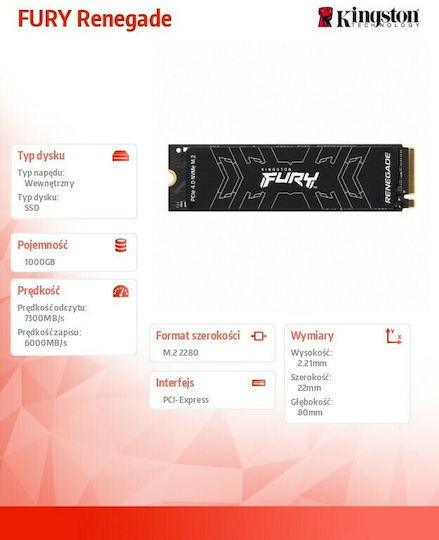 Kingston Fury Renegade SSD 1TB M.2 NVMe PCI Express 4.0 SFYRS/1000G