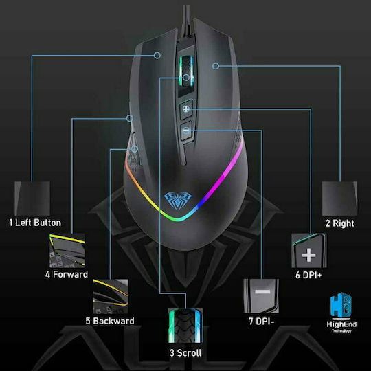 Aula F805 RGB Gaming Ποντίκι 6400 DPI Μαύρο