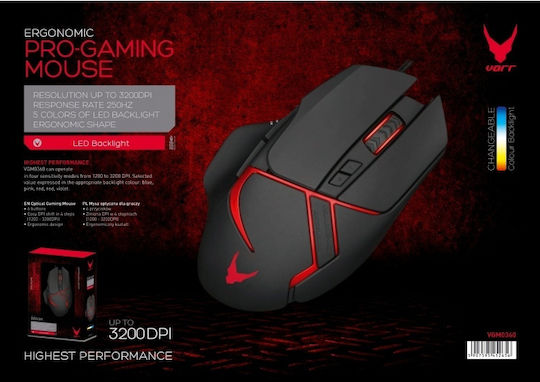 Omega Varr V360 Gaming Gaming Maus 3200 DPI Schwarz