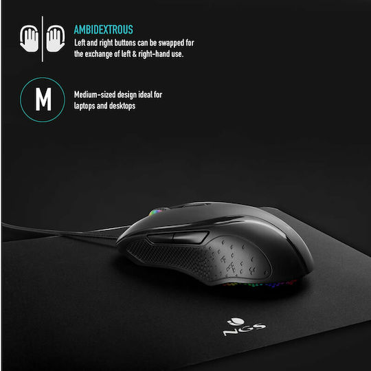 NGS GMX-125 RGB Gaming Gaming Maus 7200 DPI Schwarz