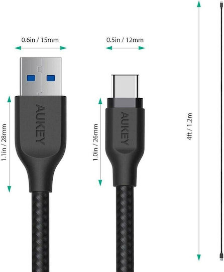 Aukey Braided USB 3.0 Cable USB-C male - USB-A 60W Black 1.2m (CB-AC1)