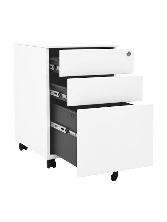 Schublade Büro mit Rollen & Schloss White 39x45x60cm