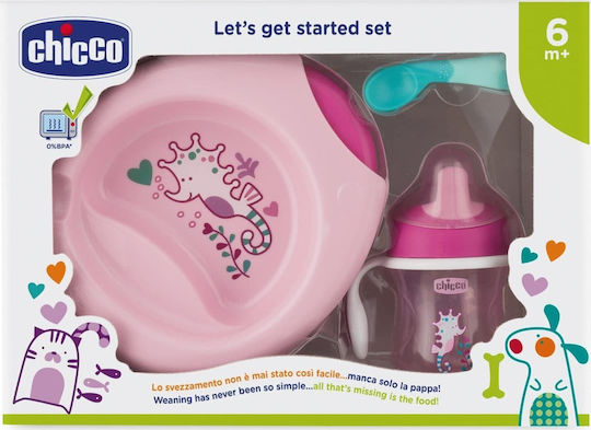 Chicco Σετ Φαγητού Let's Get Started από Πλαστικό Ροζ 3τμχ για 6+ μηνών