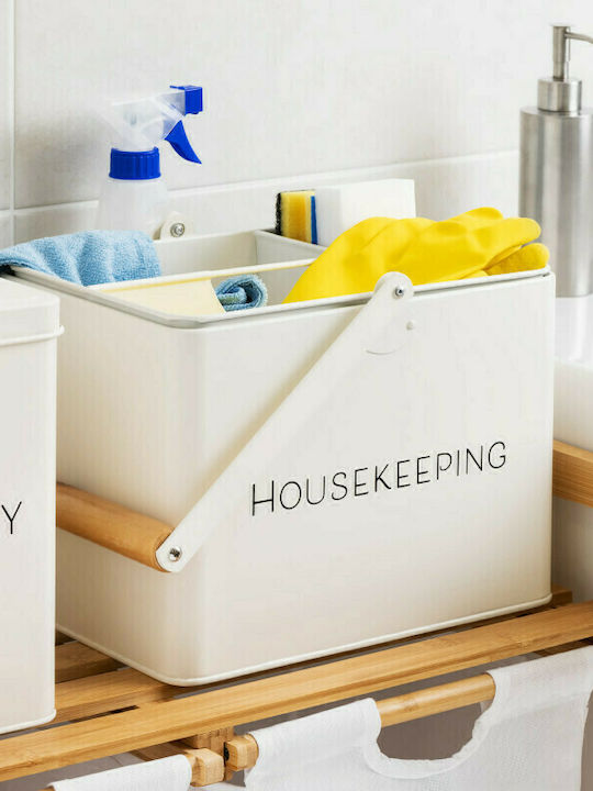 Navaris Cleaning Caddy Metallic Storage Box Cream 27.7x23x21cm