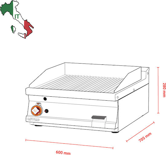 Lotus Πλατώ Ψησίματος Υγραερίου 60x70.5x28cm 10.5kW με Ραβδωτή Πλάκα FTRT-76GS