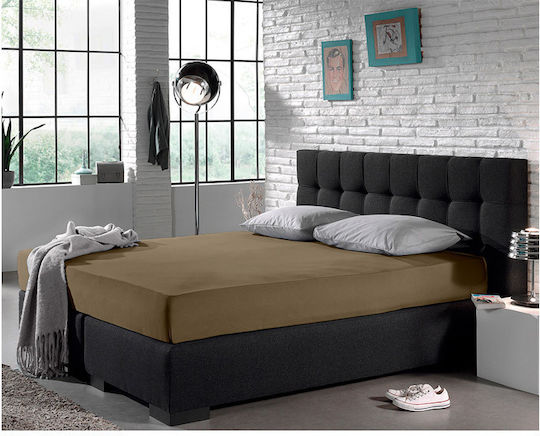 Sleeptime Hotel Sheet Fitted Brown Semi-Double 180x200cm 100% Cotton 1pcs
