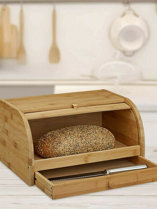 Relaxdays Bread Box with Lid made of Bamboo Brown 40.5x28x21cm