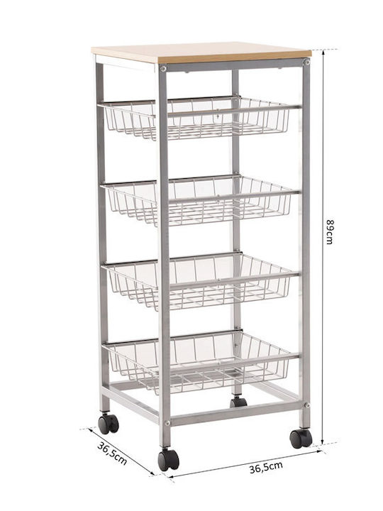 HomCom Metallic Kitchen Trolley 4 Tiers Silver 36.5x36.5x89cm