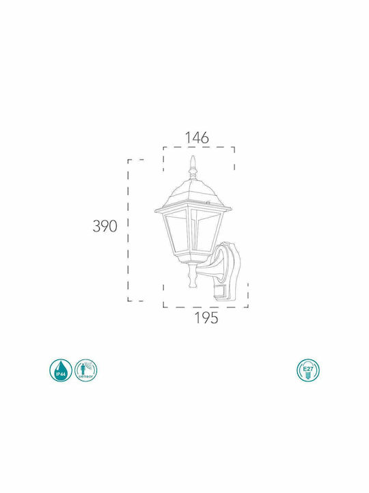 Fan Europe Wall-Mounted Outdoor Lantern E27 IP44 19.5x35x14.6εκ.
