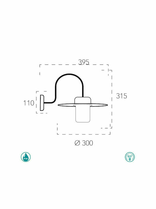 Fan Europe Wandmontierte Außen-Hutleuchte E27 IP44 39.5x30x31.5εκ.