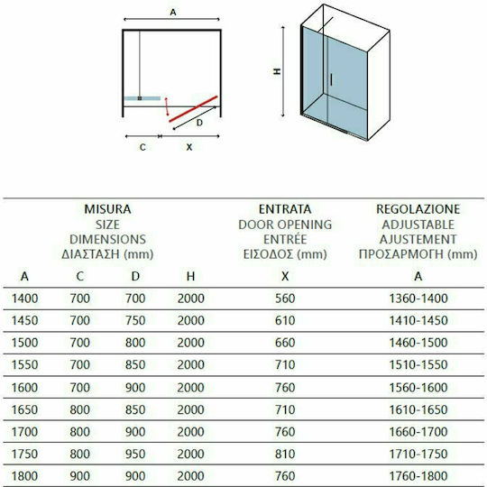 Karag Nero 6 Porta Διαχωριστικό Ντουζιέρας με Ανοιγόμενη Πόρτα 160x200cm Clear Glass Nero
