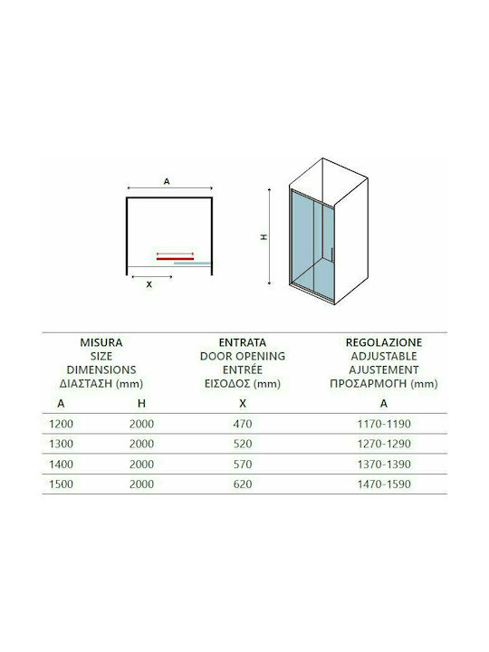 Karag Santorini 400 Shower Screen for Shower with Sliding Door 120x200cm Clear Glass Nero