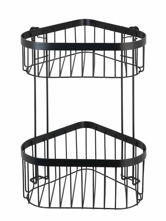 Wenko Classic Plus Corner Wall Mounted Bathroom Shelf Metallic with 2 Shelves 23.5x18x33cm Black Black