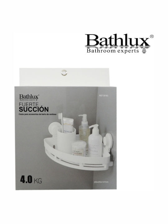 Bathlux 30163 Corner Wall Mounted Bathroom Shelf Plastic with 1 Shelf and Suction Cups 25.2x25.2x12.7cm White
