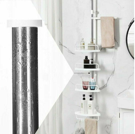 Songmics Colțar Rafturi de baie Raft Baie Metal cu 4 Rafturi 34x24.5x300cm Albă