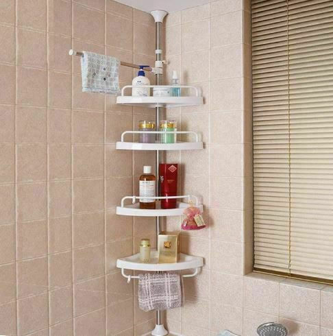 Factory ADS-188 Corner Floor Bathroom Shelf Plastic with 4 Shelves 33.5x21.5x320cm White