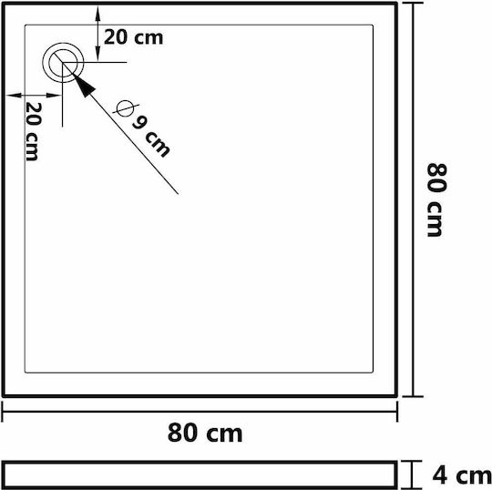 vidaXL Τετράγωνη Ακρυλική Ντουζιέρα 80x80cm Μαύρη